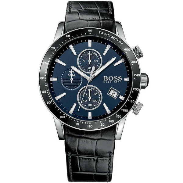 HUGO BOSS Rafale Black Leather Strap Blue Dial Chronograph Quartz Watch for Gents - 1513391