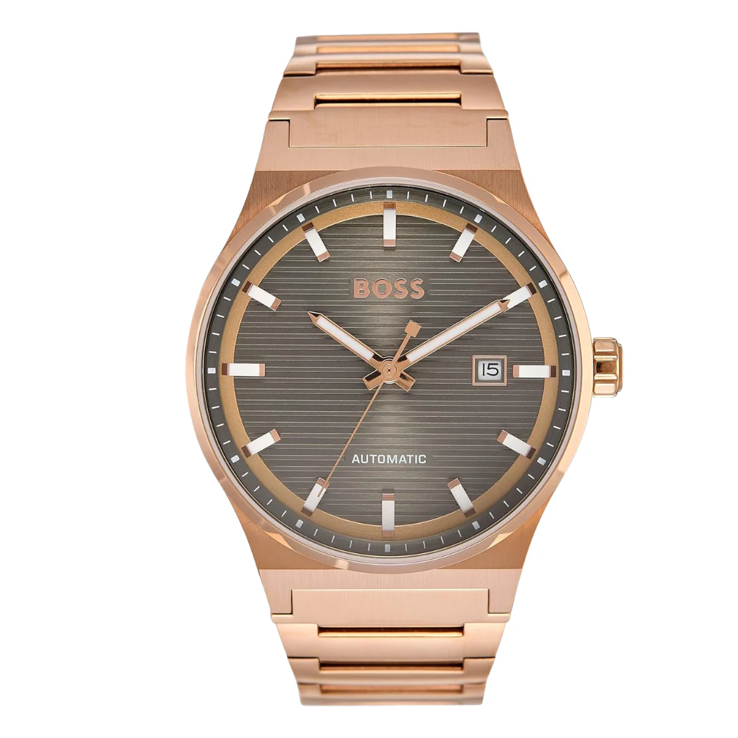 Hugo Boss Rose Gold Stainless Steel Black Dial Automatic Watch for Gents - Hugo Boss 1514185