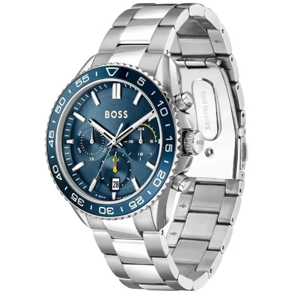 Hugo Boss Runner Silver Stainless Steel Blue Dial Chronograph Quartz Watch for Gents - Boss 1514143 - Image 2