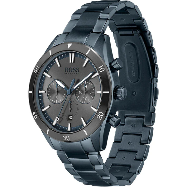 HUGO BOSS Santiago Blue Stainless Steel Grey Dial Chronograph Quartz Watch for Gents - 1513865 - Image 2
