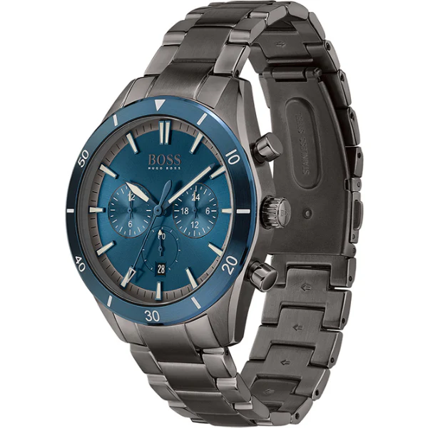 HUGO BOSS Santiago Grey Stainless Steel Blue Dial Chronograph Quartz Watch for Gents - 1513863 - Image 2