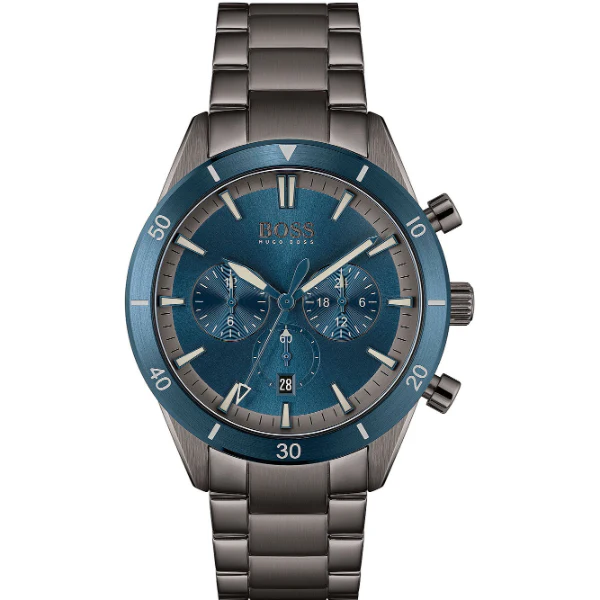 HUGO BOSS Santiago Grey Stainless Steel Blue Dial Chronograph Quartz Watch for Gents - 1513863 - Image 3
