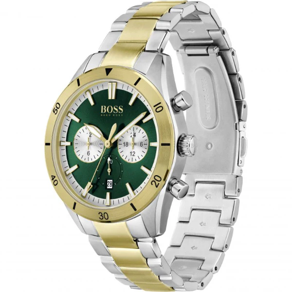 HUGO BOSS Santiago Two-Tone Stainless Steel Green Dial Chronograph Quartz Watch for Gents - 1513872 - Image 2