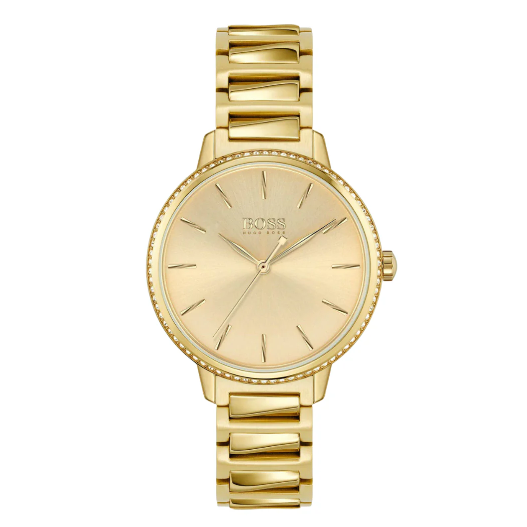HUGO BOSS Signature Gold Stainless Steel Gold Dial Quartz Watch for Ladies - 1502541