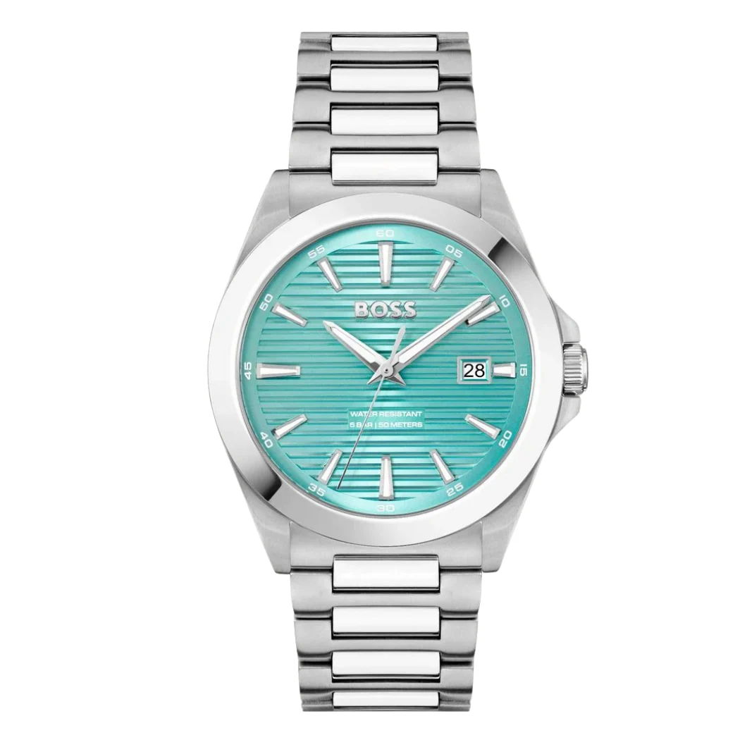 Hugo Boss Silver Stainless Steel Light Blue Dial Quartz Watch for Gents - Hugo Boss 1514171