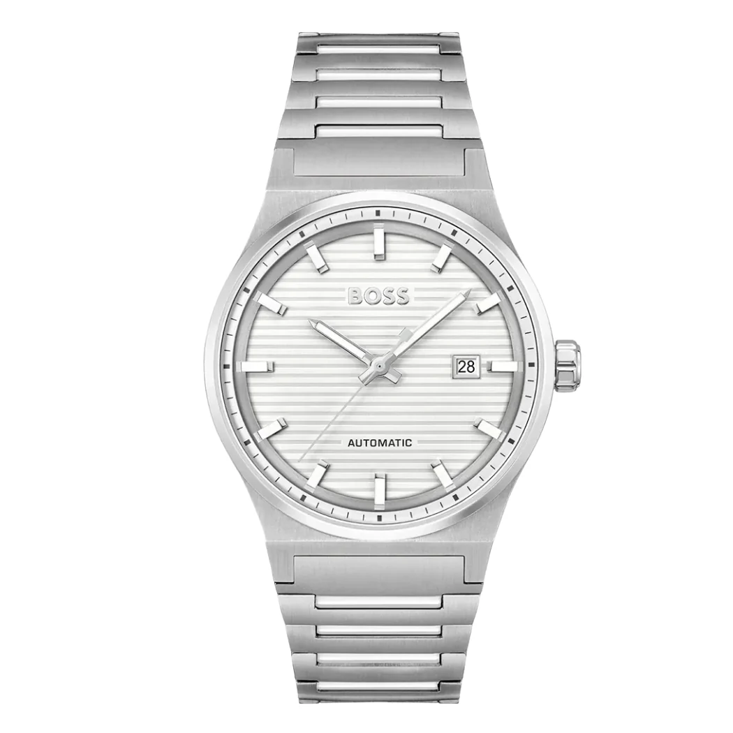 Hugo Boss Silver Stainless Steel White Dial Automatic Watch for Gents - Hugo Boss 1514186