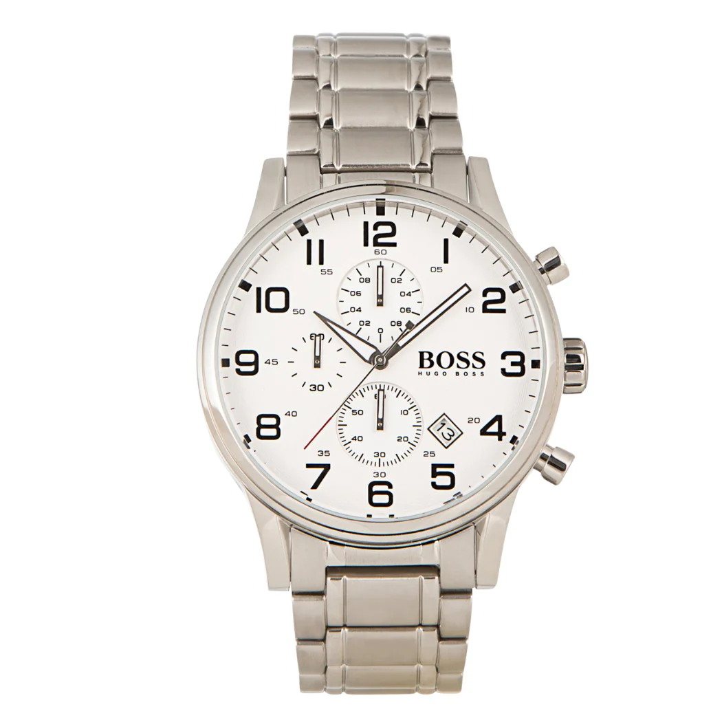 Hugo Boss Silver Stainless Steel White Dial Chronograph Quartz Watch for Gents - Hugo Boss 1513182