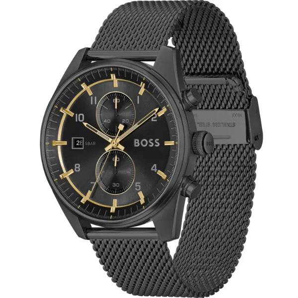Hugo Boss Skytraveller Black Mesh Bracelet Black Dial Chronograph Quartz Watch for Gents - Boss 1514150 - Image 2