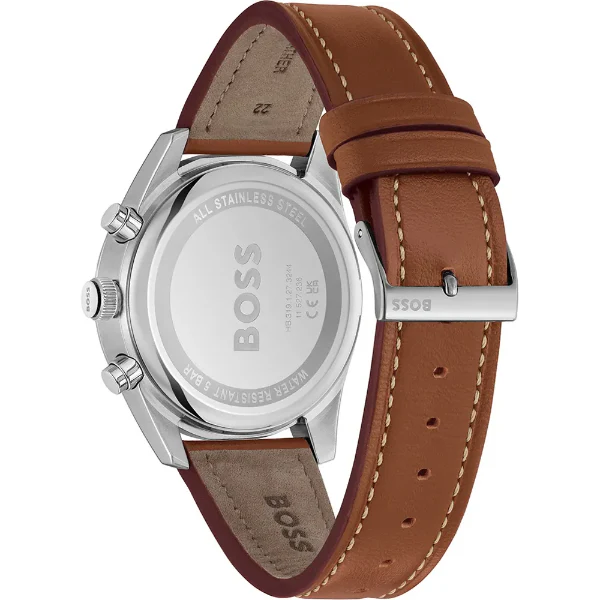 Hugo Boss Skytraveller Brown Leather Strap Black Dial Chronograph Quartz Watch for Gents - Boss 1514161 - Image 3