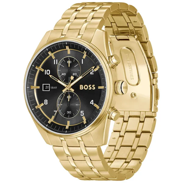 Hugo Boss Skytraveller Gold Stainless Steel Black Dial Chronograph Quartz Watch for Gents - Boss 1514152 - Image 2