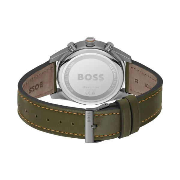 Hugo Boss Skytraveller Green Leather Strap Black Dial Chronograph Quartz Watch for Gents - Boss 1514148 - Image 2