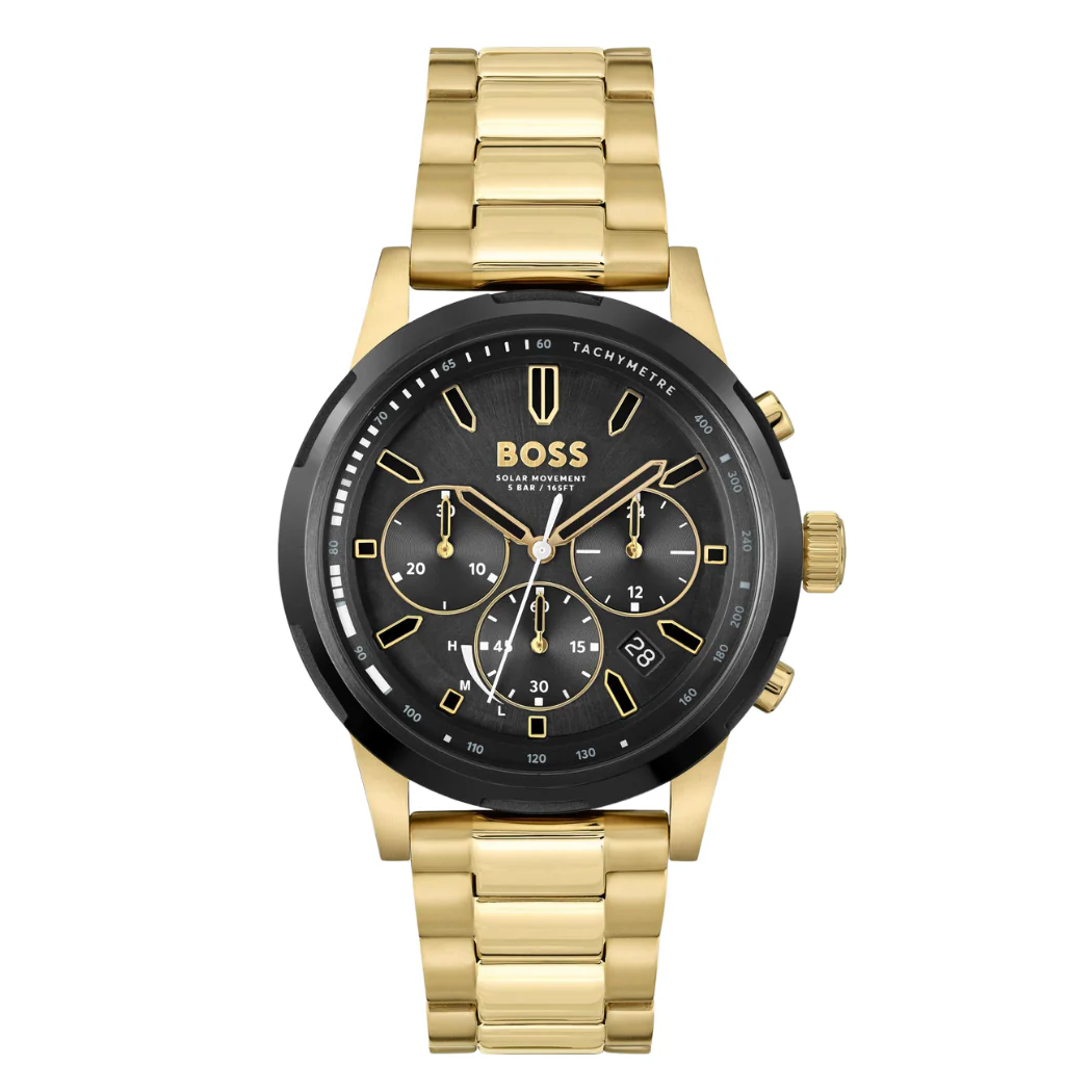 Hugo Boss Solgrade Gold Stainless Steel Black Dial Chronograph Quartz Watch for Gents - 1514033