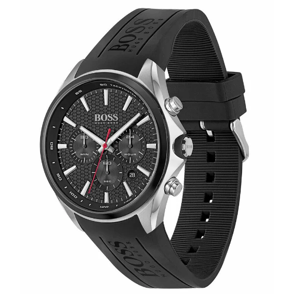 HUGO BOSS Sport Black Silicone Strap Black Dial Chronograph Quartz Watch for Gents - 1513855 - Image 2