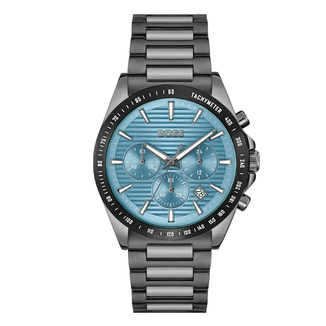 Hugo Boss Strike Chrono Anthracite Stainless Steel Light Blue Dial Chronograph Quartz Watch for Gents - 1514242