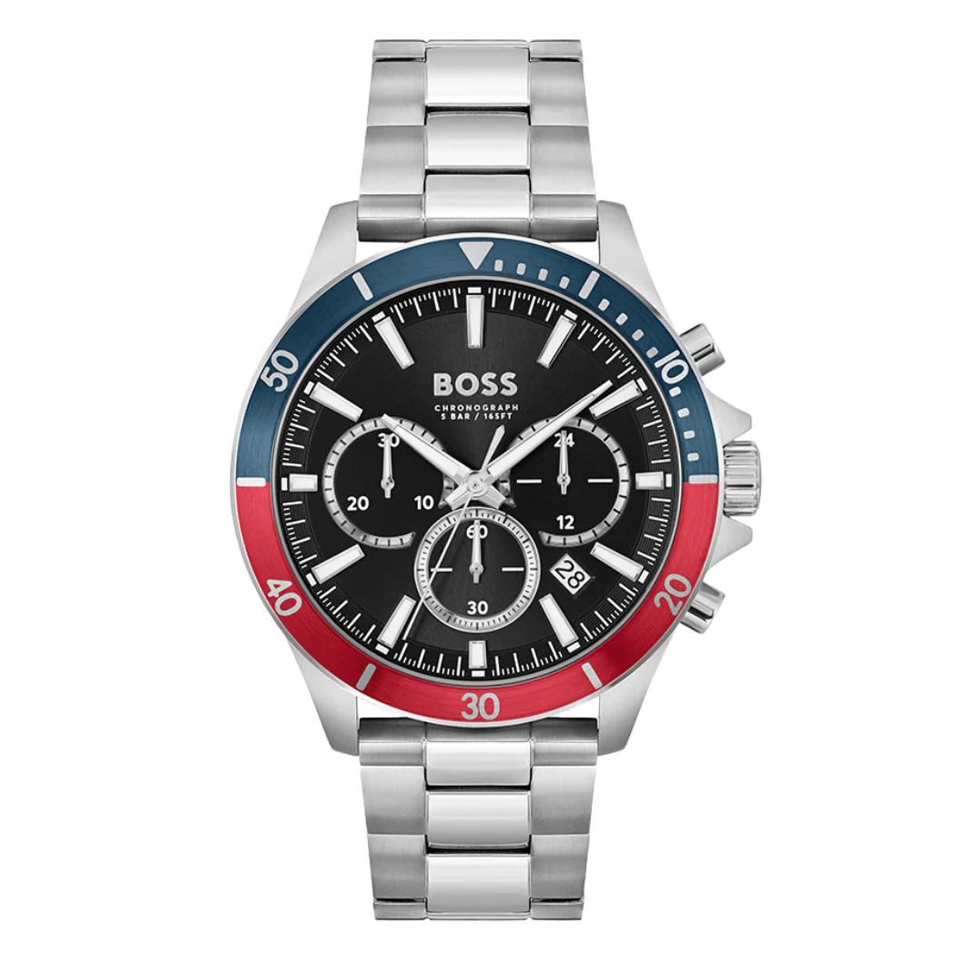 Hugo Boss Troper Silver Stainless Steel Black Dial Chronograph Quartz Watch for Gents - 1514108