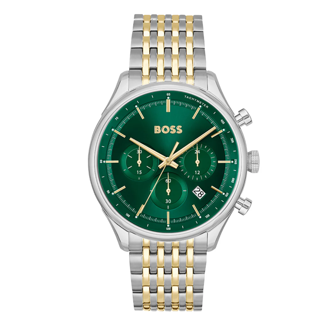 Hugo Boss Two-tone Stainless Steel Green Dial Chronograph Quartz Watch for Gents - Hugo Boss 1514081
