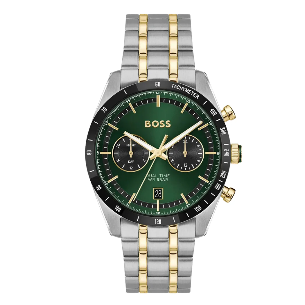 Hugo Boss Two-tone Stainless Steel Green Dial Chronograph Quartz Watch for Gents - Hugo Boss 1514287