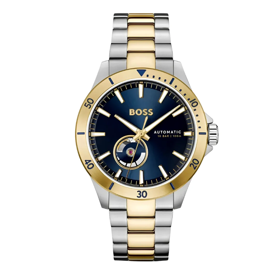 Hugo Boss Two-tone Stainless Steel Navy Blue Dial Automatic Watch for Gents - Hugo Boss 1514201