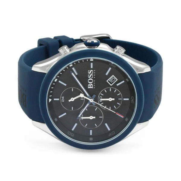 HUGO BOSS Velocity Blue Silicone Strap Black Dial Chronograph Quartz Watch for Gents - HUGO BOSS 1513717 - Image 2