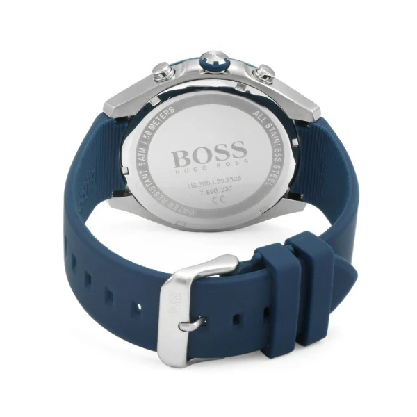HUGO BOSS Velocity Blue Silicone Strap Black Dial Chronograph Quartz Watch for Gents - HUGO BOSS 1513717 - Image 3