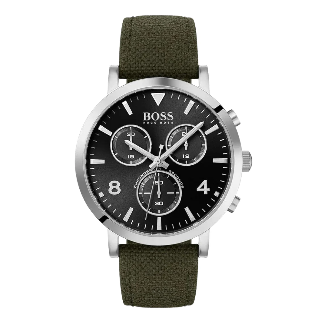 HUGO BOSS Vesada Green Nylon Strap Black Dial Quartz Watch for Gents- HUGO BOSS 1513692