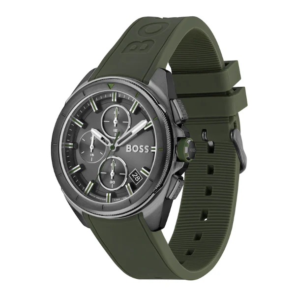 HUGO BOSS Volane Green Silicone Strap Grey Dial Chronograph Quartz Watch for Gents - 1513952 - Image 2