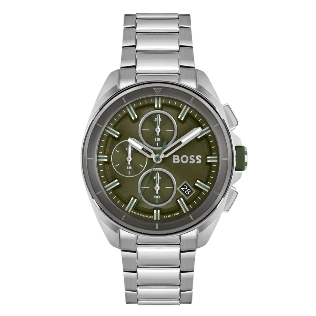 HUGO BOSS Volane Silver Stainless Steel Green Dial Chronograph Quartz Watch for Gents - 1513951