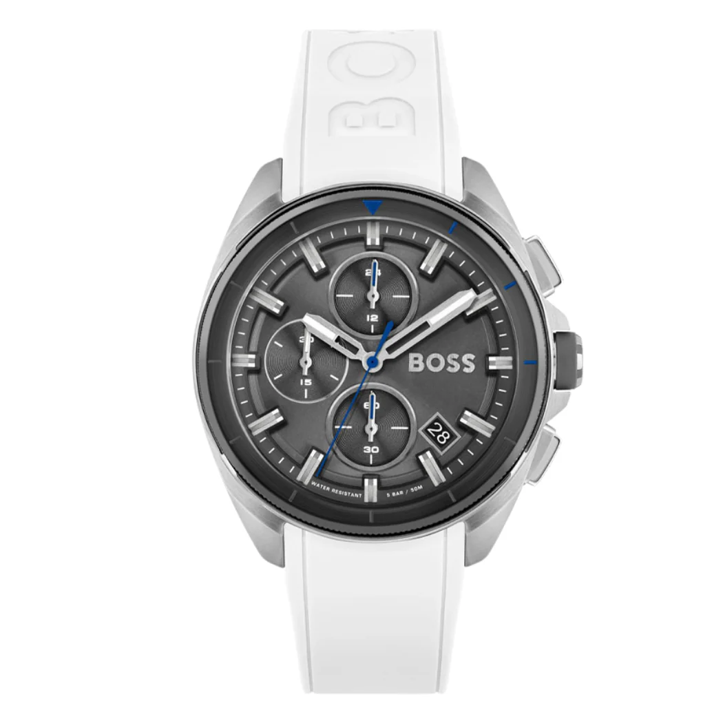 Hugo Boss White Silicone Strap Grey Dial Chronograph Quartz Watch for Gents - Hugo Boss 1513948