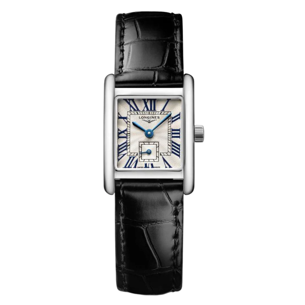 Longines Mini DolceVita Black Leather Strap Silver Dial Quartz Watch for Ladies - L5.200.4.71.2