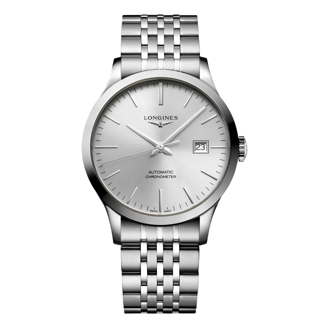 Longines Record Silver Stainless Steel Silver Dial Automatic Watch for Gents - L2.821.4.72.6