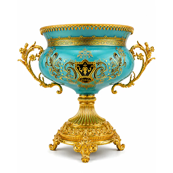 Luxury Turquoise & Gold Decorative Urn Vase – Royal Centerpiece Décor