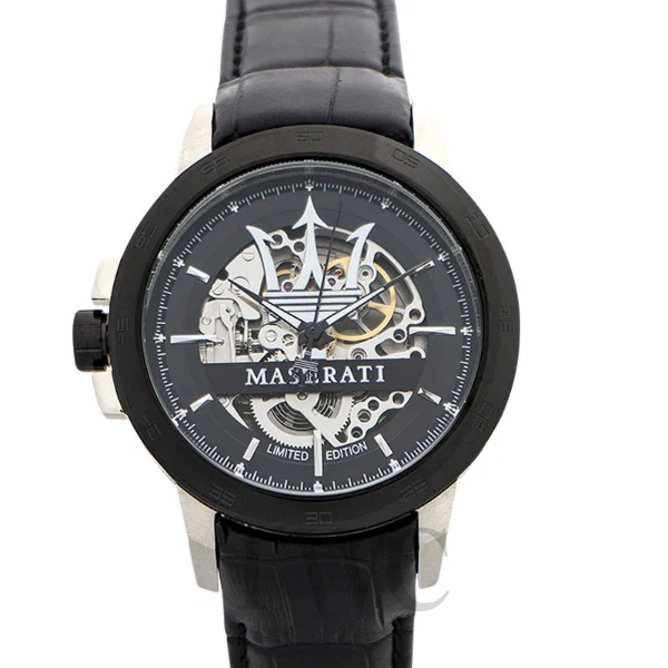 Maserati Competizione Black Leather Strap Black Dial Automatic Watch for Gents - R8821119007