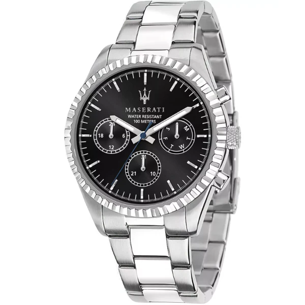 Maserati Competizione Silver Stainless Steel Black Dial Quartz Watch for Gents - R8853100023