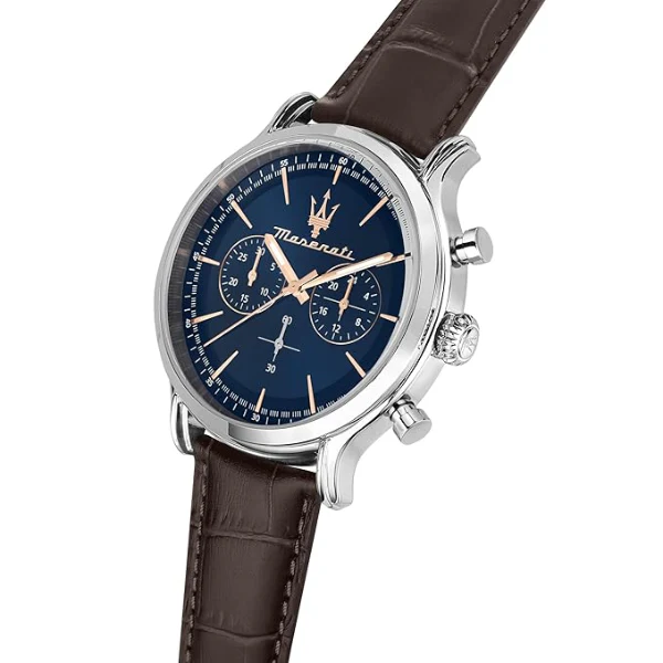 Maserati Epoca Brown Leather Strap Blue Dial Quartz Watch for Gents - R8871618014 - Image 2