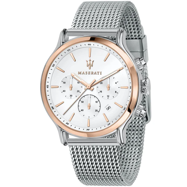 Maserati Epoca Silver Mesh Braselet White Dial Quartz Watch for Gents - R8873618009