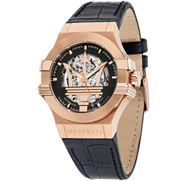 Maserati Potenza Black Leather Strap Black Dial Automatic Watch for Gents - R8821108025