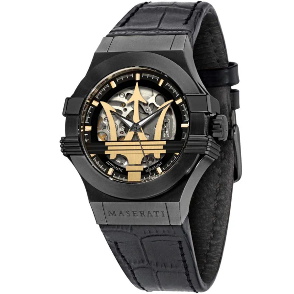 Maserati Potenza Black Leather Strap Black Dial Automatic Watch for Gents - R8821108036