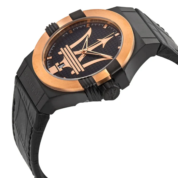 Maserati Potenza Black Leather Strap Black Dial Quartz Watch for Gents - R8851108032 - Image 2