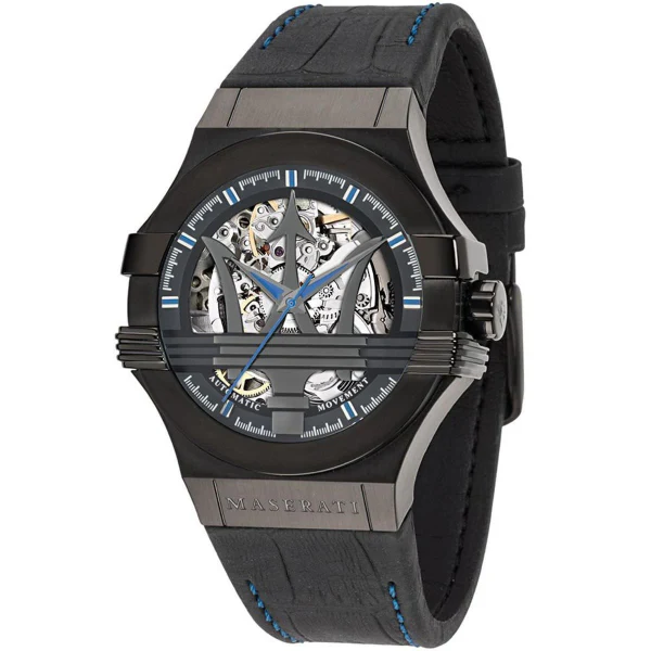 Maserati Potenza Black Leather Strap White Dial Automatic Watch for Gents - R8821108009