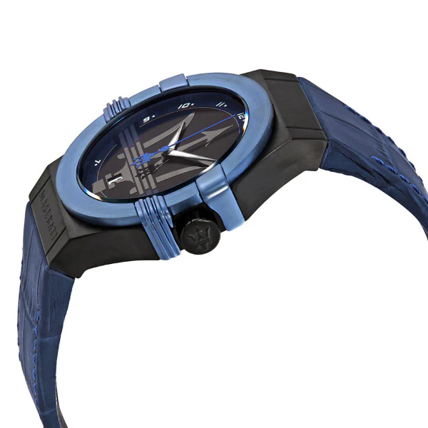 Maserati Potenza Blue Leather Strap Black Dial Quartz Watch for Gents - R8851108007 - Image 2