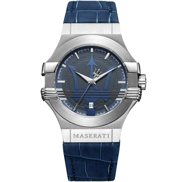 Maserati Potenza Blue Leather Strap Blue Dial Quartz Watch for Gents - R8851108015