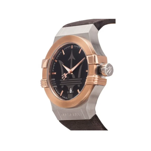 Maserati Potenza Brown Leather Strap Black Dial Quartz Watch for Gents - R8851108014 - Image 2