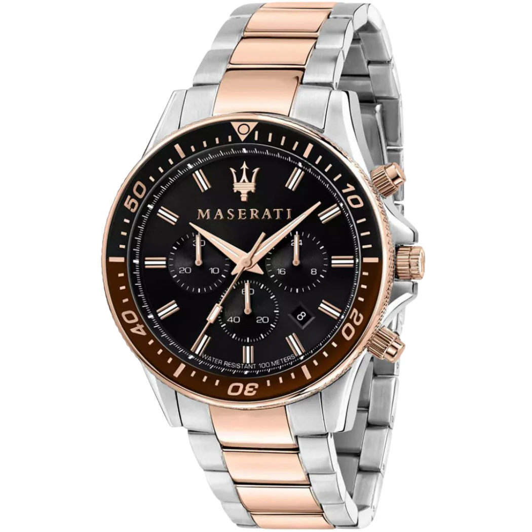 Maserati Sfida Two-Tone Stainless Steel Black Dial Quartz Watch for Gents - R8873640009