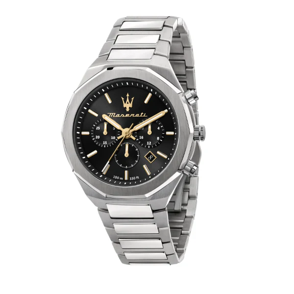 Maserati Stile Silver Stainless Steel Black Dial Quartz Watch for Gents - R8873642010