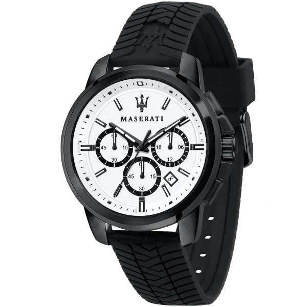 Maserati Successo Black Silicone Strap White Dial Quartz Watch for Gents - R8871621010