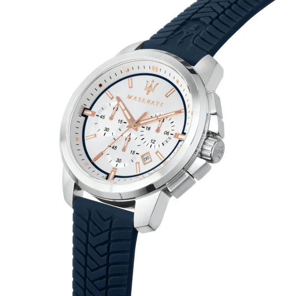 Maserati Successo Blue Silicone Strap Silver Dial Quartz Watch for Gents - R8871621013 - Image 2