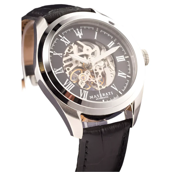 Maserati Traguardo Black Leather Strap Black Dial Automatic Watch for Gents - R88723140011 - Image 2