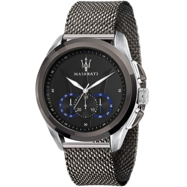 Maserati Traguardo Grey Mesh Braselet Black Dial Quartz Watch for Gents - R8873612006