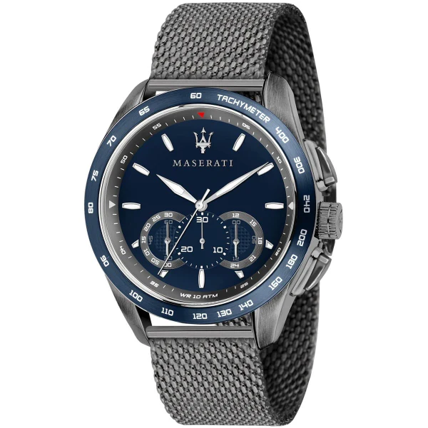 Maserati Traguardo Grey Mesh Braselet Black Dial Quartz Watch for Gents - R8873612009
