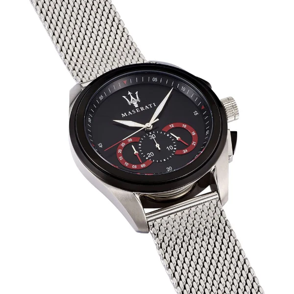 Maserati Traguardo Silver Mesh Braselet Black Dial Quartz Watch for Gents - R8873612005 - Image 2